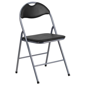 HERCULES Series Black Vinyl Metal Folding Chair with Carrying Handle - Flash Furniture