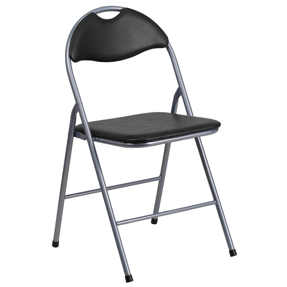 HERCULES Series Black Vinyl Metal Folding Chair with Carrying Handle - Flash Furniture