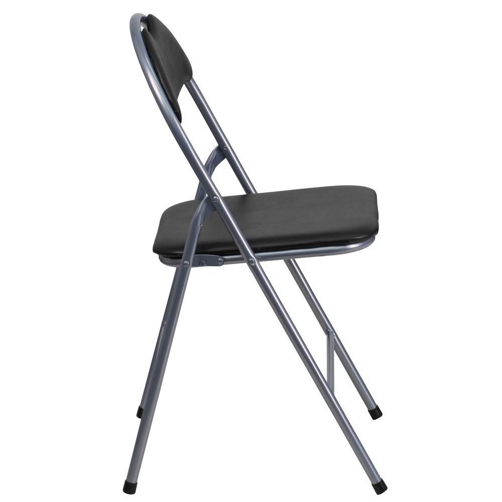 HERCULES Series Black Vinyl Metal Folding Chair with Carrying Handle - Flash Furniture