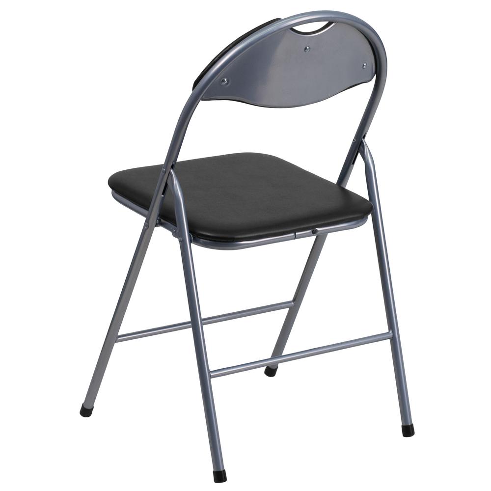 HERCULES Series Black Vinyl Metal Folding Chair with Carrying Handle - Flash Furniture