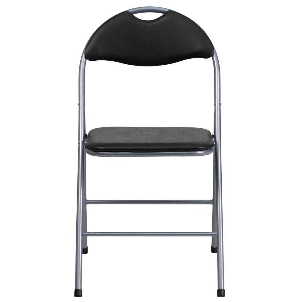 HERCULES Series Black Vinyl Metal Folding Chair with Carrying Handle - Flash Furniture