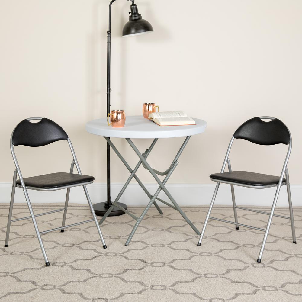 HERCULES Series Black Vinyl Metal Folding Chair with Carrying Handle - Flash Furniture