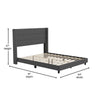 Queen Upholstered Platform Bed with Wingback Headboard, Charcoal Faux Linen - Flash Furniture