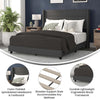 Queen Upholstered Platform Bed with Wingback Headboard, Charcoal Faux Linen - Flash Furniture