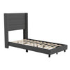 Twin Upholstered Platform Bed with Wingback Headboard, Charcoal Faux Linen - Flash Furniture