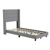 Twin Upholstered Platform Bed with Wingback Headboard, Gray Faux Linen - Flash Furniture