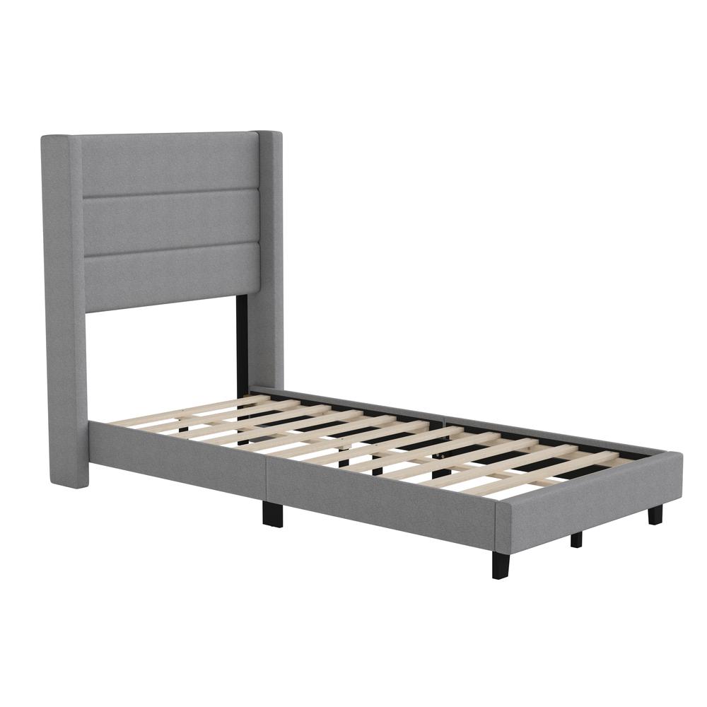 Twin Upholstered Platform Bed with Wingback Headboard, Gray Faux Linen - Flash Furniture