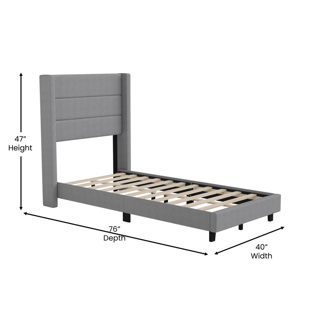 Twin Upholstered Platform Bed with Wingback Headboard, Gray Faux Linen - Flash Furniture