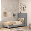 Twin Upholstered Platform Bed with Wingback Headboard, Gray Faux Linen - Flash Furniture