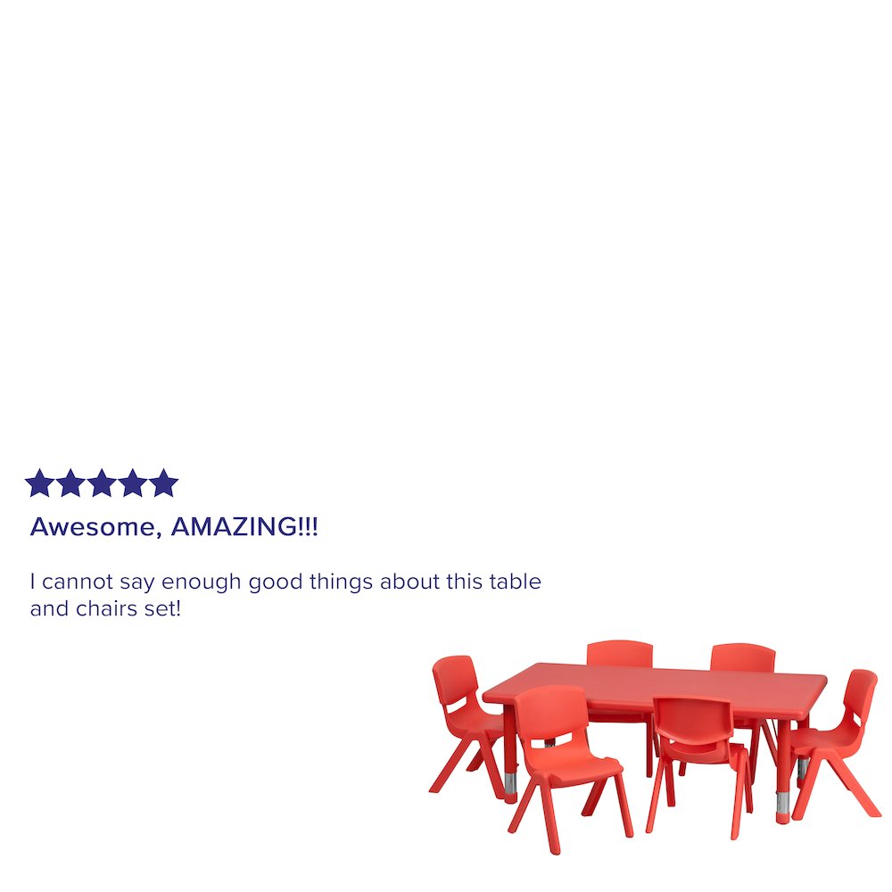 24''W x 48''L Red Plastic Height Adjustable Activity Table Set with 6 Chairs - Flash Furniture