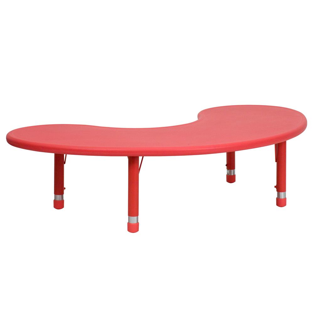 35''W x 65''L Half-Moon Red Plastic Height Adjustable Activity Table - Flash Furniture