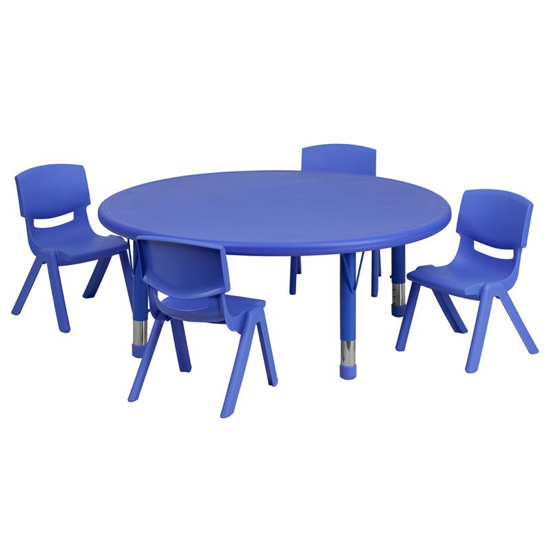 45'' Round Blue Plastic Height Adjustable Activity Table Set with 4 Chairs - Flash Furniture