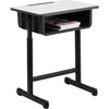 Student Desk with Grey Top and Adjustable Height Black Pedestal Frame - Flash Furniture