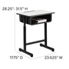 Student Desk with Grey Top and Adjustable Height Black Pedestal Frame - Flash Furniture