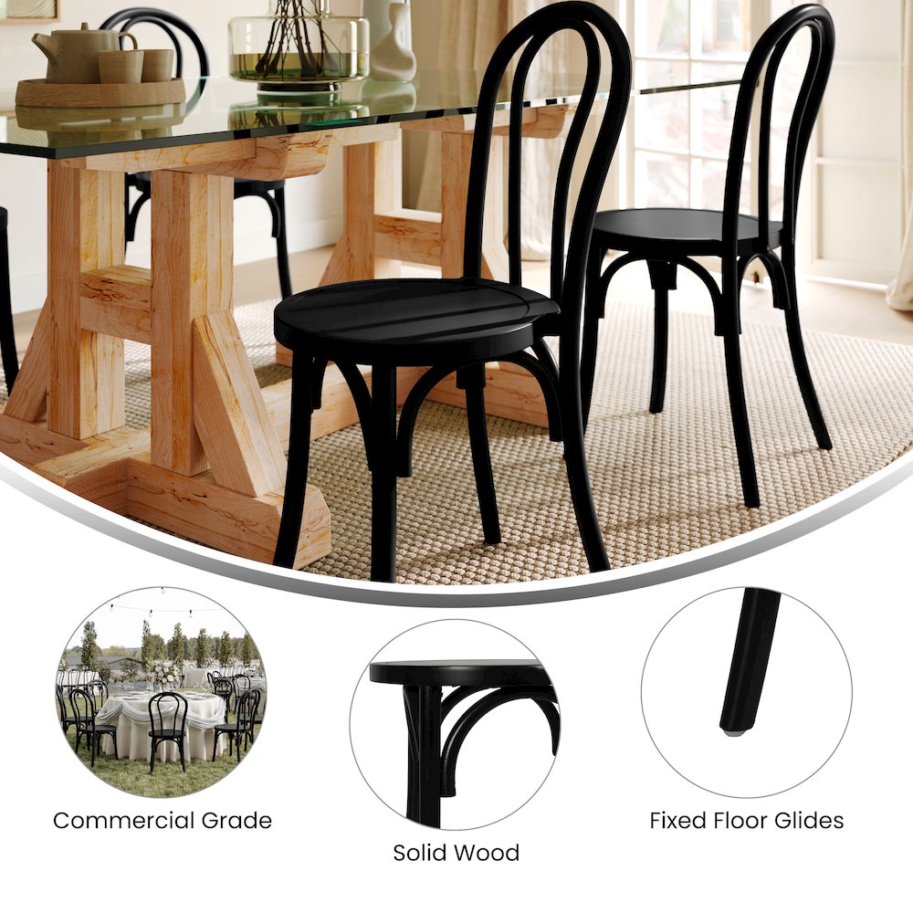 Betsy Commercial Grade Black Thonet Style Solid Wood Stackable Dining Chair - Flash Furniture