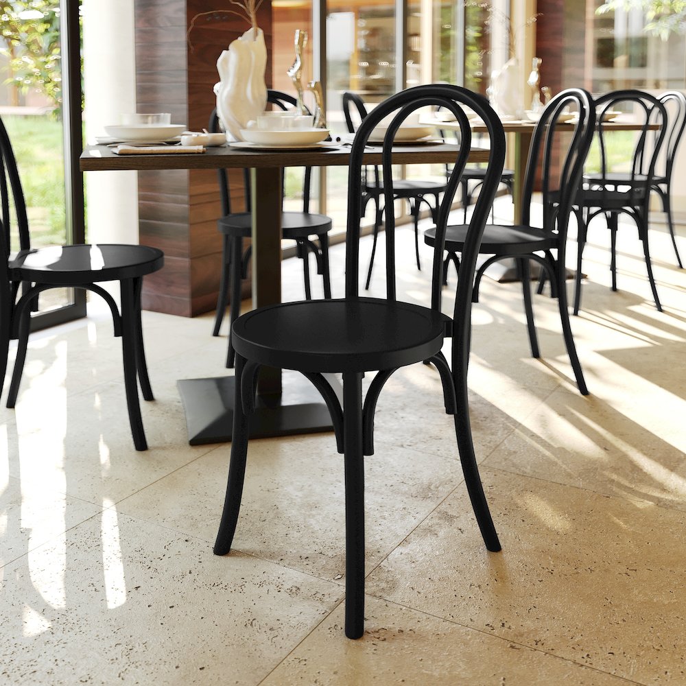 Betsy Commercial Grade Black Thonet Style Solid Wood Stackable Dining Chair - Flash Furniture