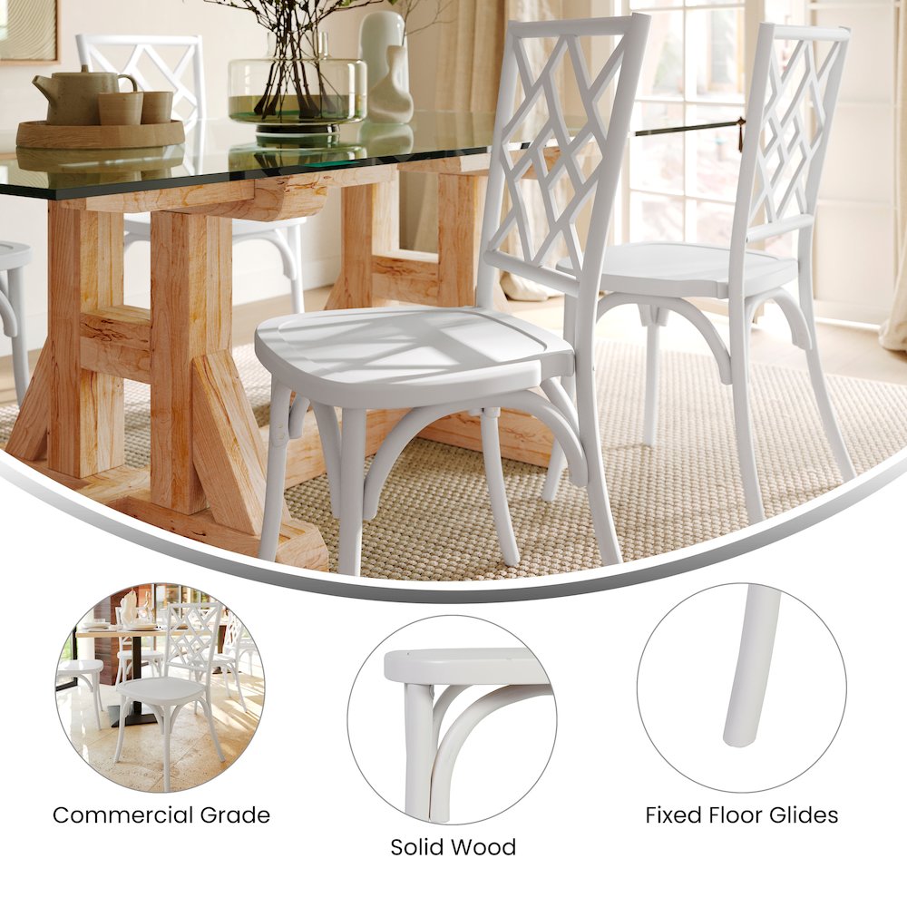 Brooklyn White Solid Wood Stackable Dining Chair with Intricate Back Detail - Flash Furniture