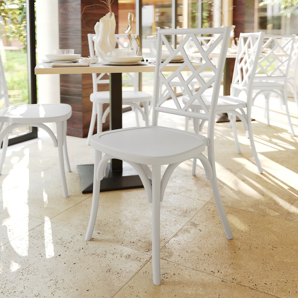 Brooklyn White Solid Wood Stackable Dining Chair with Intricate Back Detail - Flash Furniture