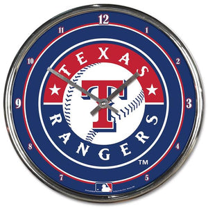 Texas Rangers Clock Round Wall Style Chrome Periodic Restock - WinCraft