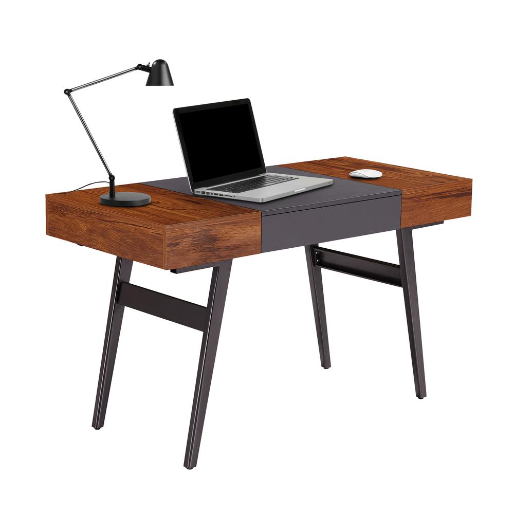 Techni Mobili Expandable Modern Desk with Storage, Mahogany