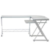 L-Shaped Tempered Glass Top Computer Desk With Pull Out Keybaord Panel. Color: Clear - Techni Mobili
