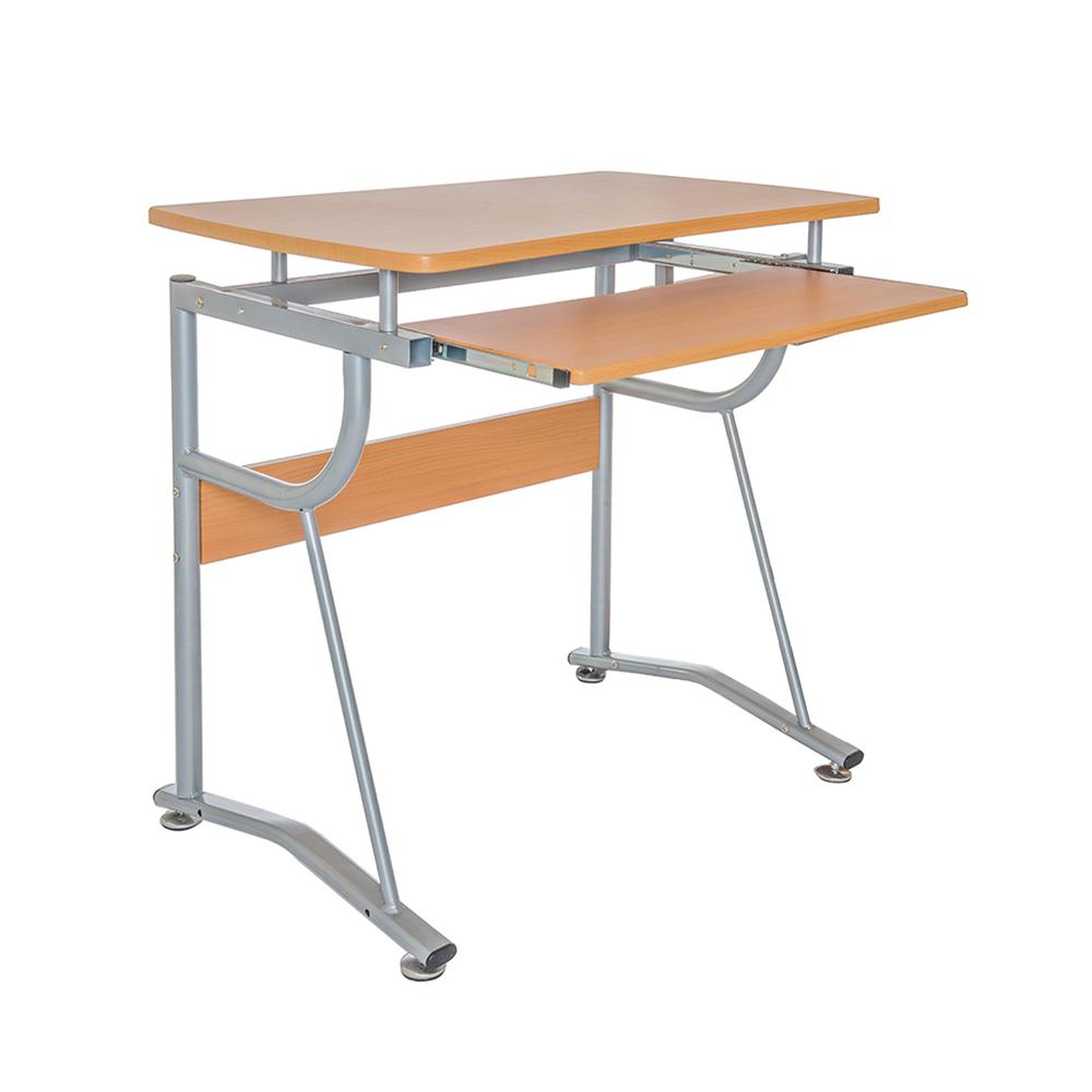 Compact Computer Desk With Side Shelf And Keyboard Panel. Color: Cherry - Techni Mobili
