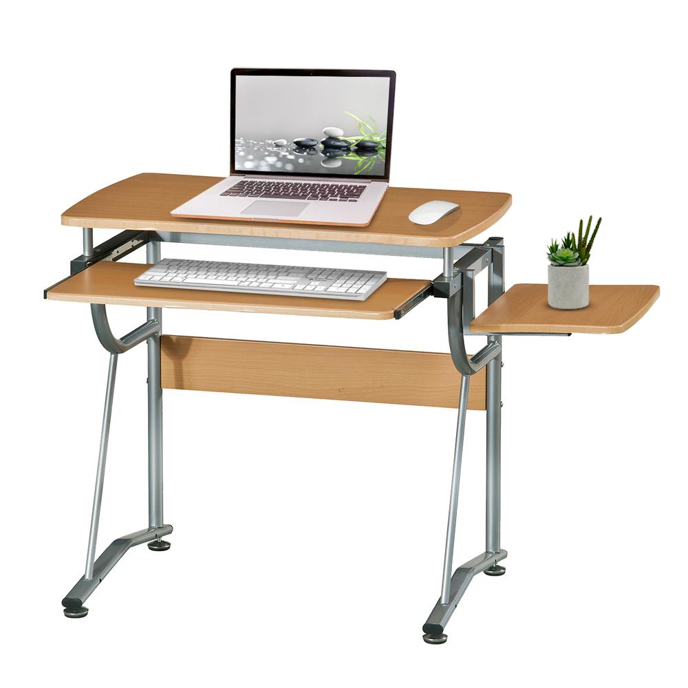 Compact Computer Desk With Side Shelf And Keyboard Panel. Color: Cherry - Techni Mobili