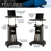 Rolling Adjustable Height Laptop Cart With Storage. Color: Graphite - Techni Mobili