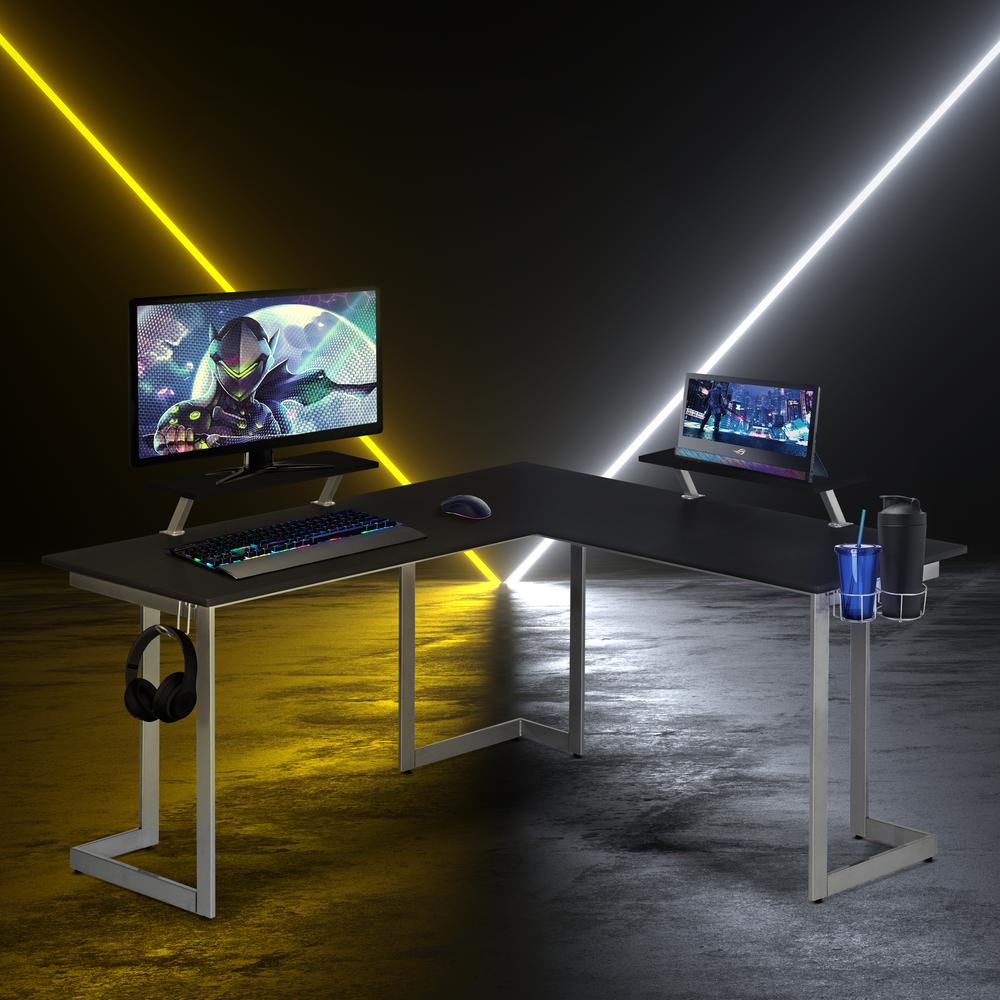 Techni Sport Warrior L-Shaped Gaming Desk, Black