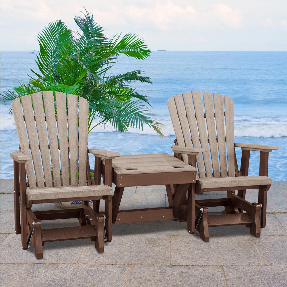 Double Glider with Center Table in Weatherwood and Tudor Brown - American Furniture Classics