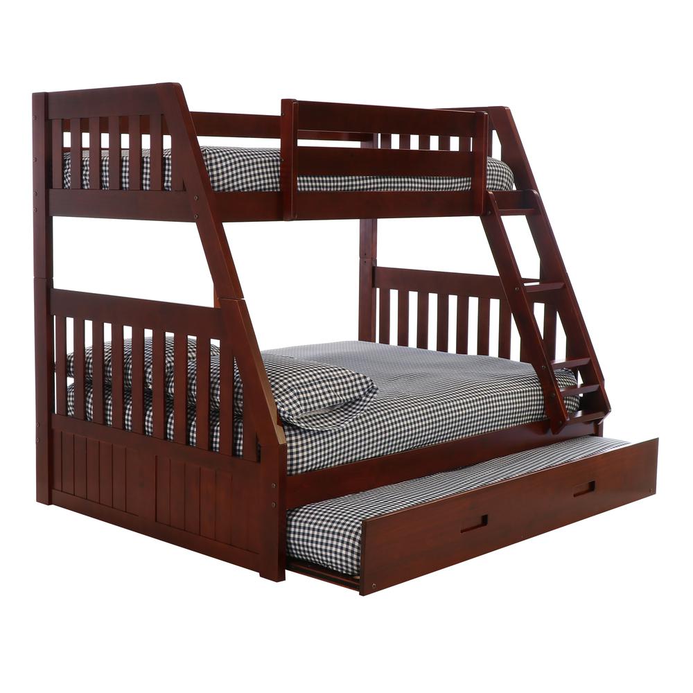 Mission Twin over Full Bunk Bed with Roll Out Twin Trundle Bed - American Furniture Classics