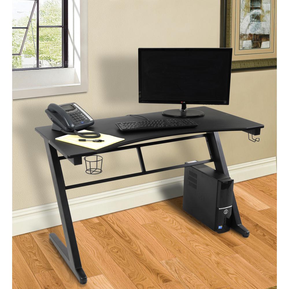 OS Home and Office Furniture Model 42245 Gaming Desk with Laminate Tactical Carbon Fiber Top - American Furniture Classics
