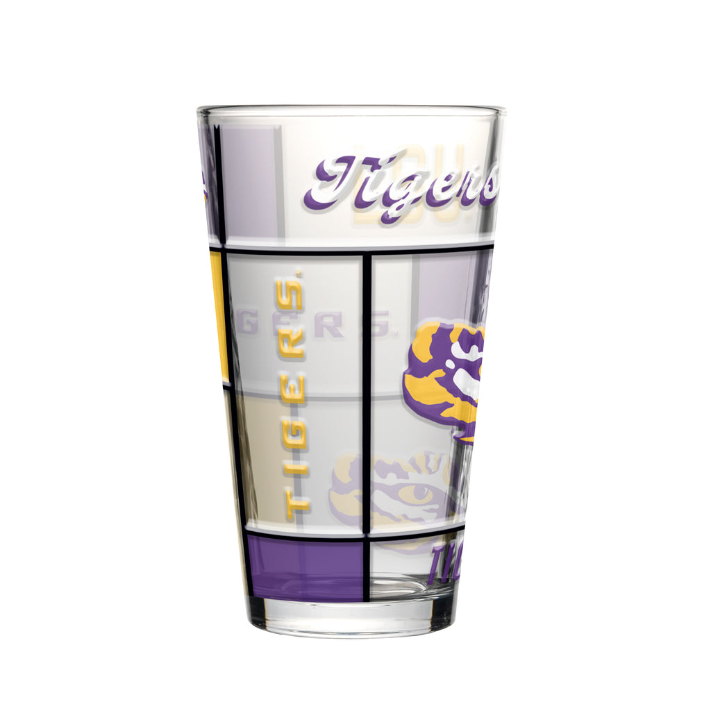 LSU Tigers Pint Glass 16oz Quilted Stained Boxed - Logo Brands