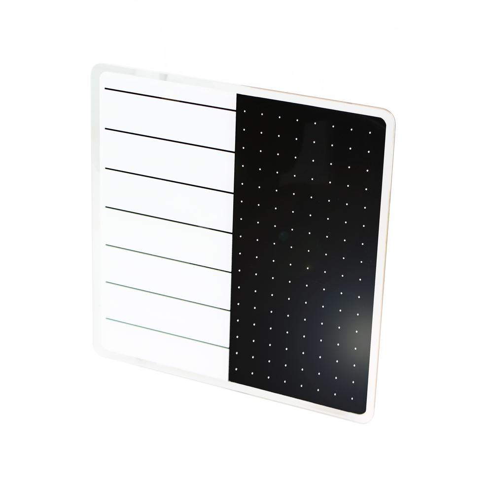 Glacier White & Black Plan & Grid Glass Dry Erase Board - 14'' x 14'' - Floortex
