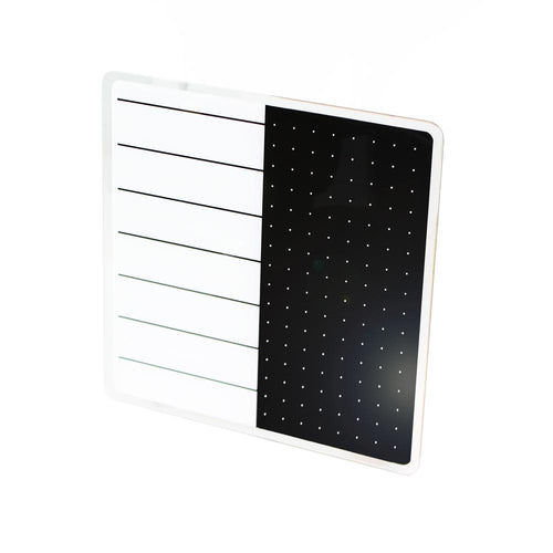 Glacier White & Black Plan & Grid Glass Dry Erase Board - 14'' x 14'' - Floortex