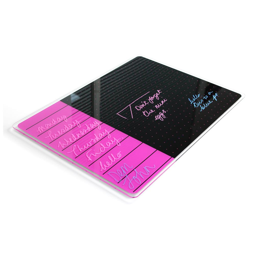Glacier Violet & Black Plan & Grid Glass Dry Erase Board - 17'' x 23'' - Floortex