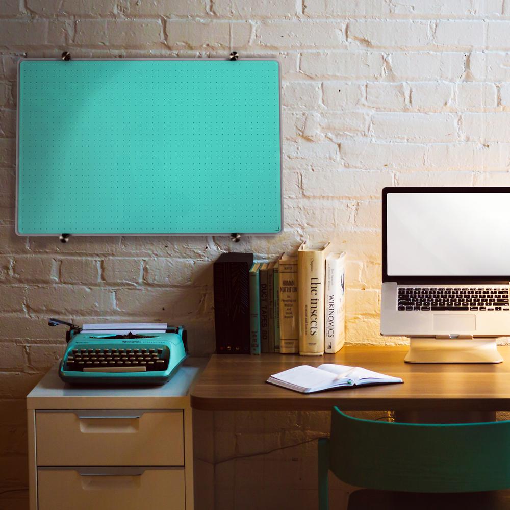 Glacier Teal Multi-Purpose Grid Glass Dry Erase Board 24'' x 36'' - Floortex