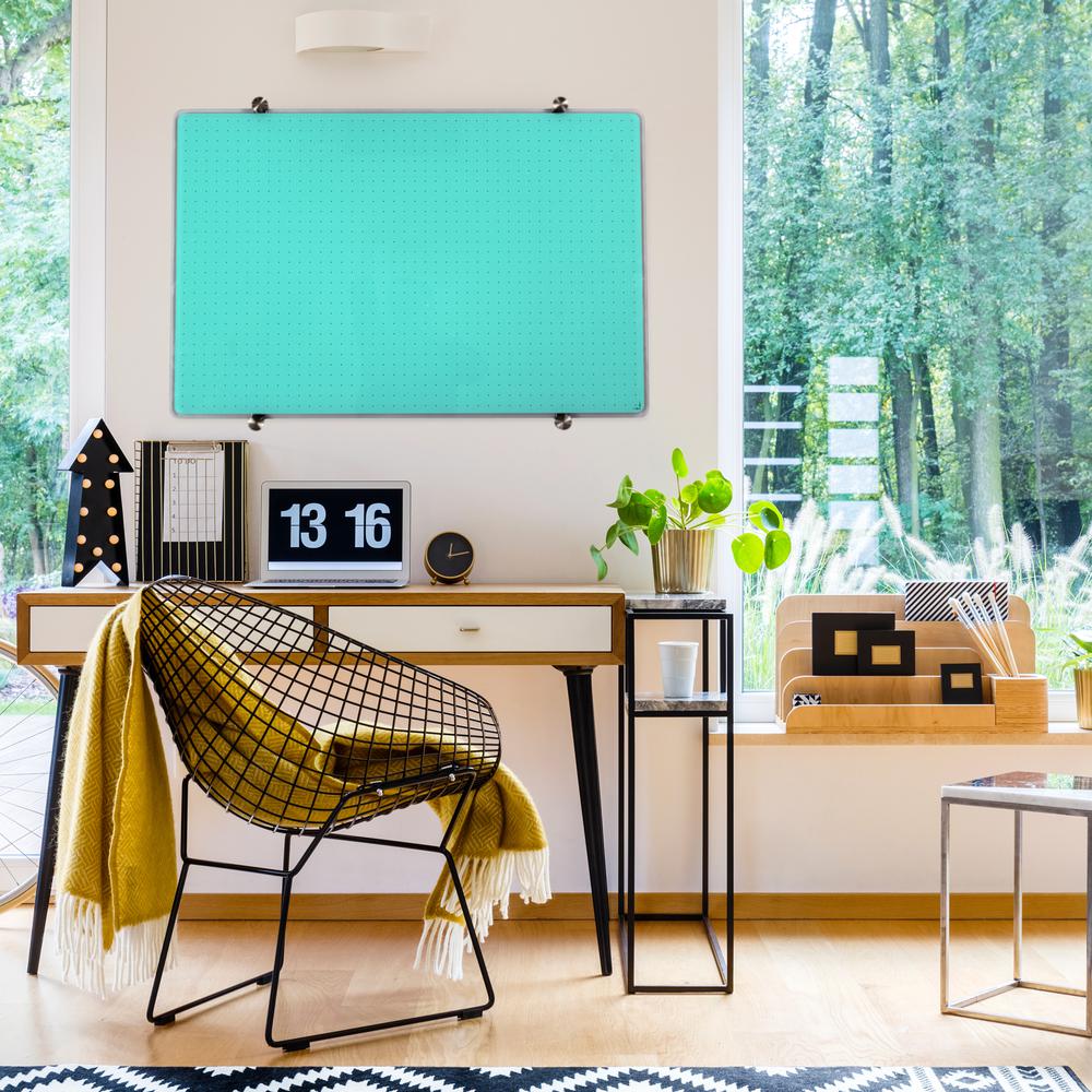 Glacier Teal Multi-Purpose Grid Glass Dry Erase Board 24'' x 36'' - Floortex
