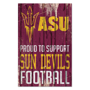 Arizona State Sun Devils Sign 11x17 Wood Proud to Support Design - WinCraft