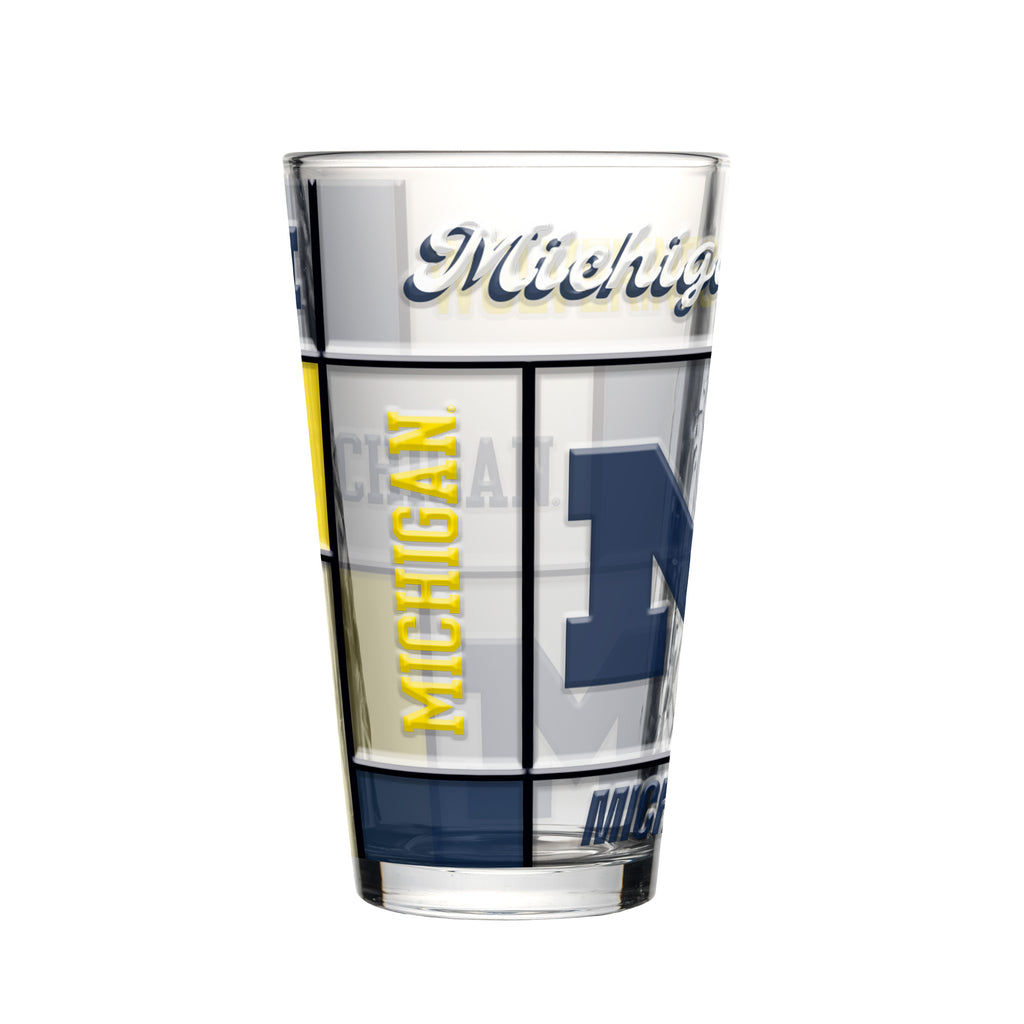 Michigan Wolverines Pint Glass 16oz Quilted Stained Boxed - Logo Brands