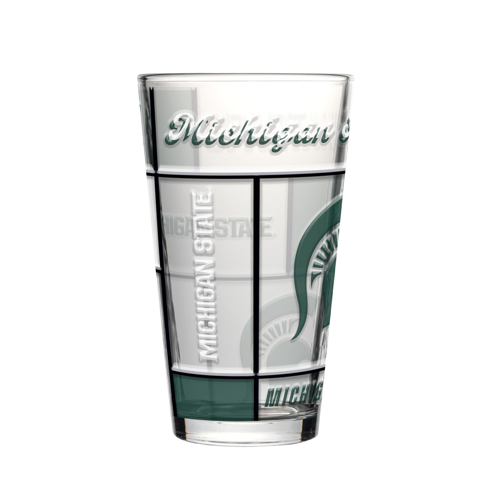Michigan State Spartans Pint Glass 16oz Quilted Stained Boxed - Logo Brands