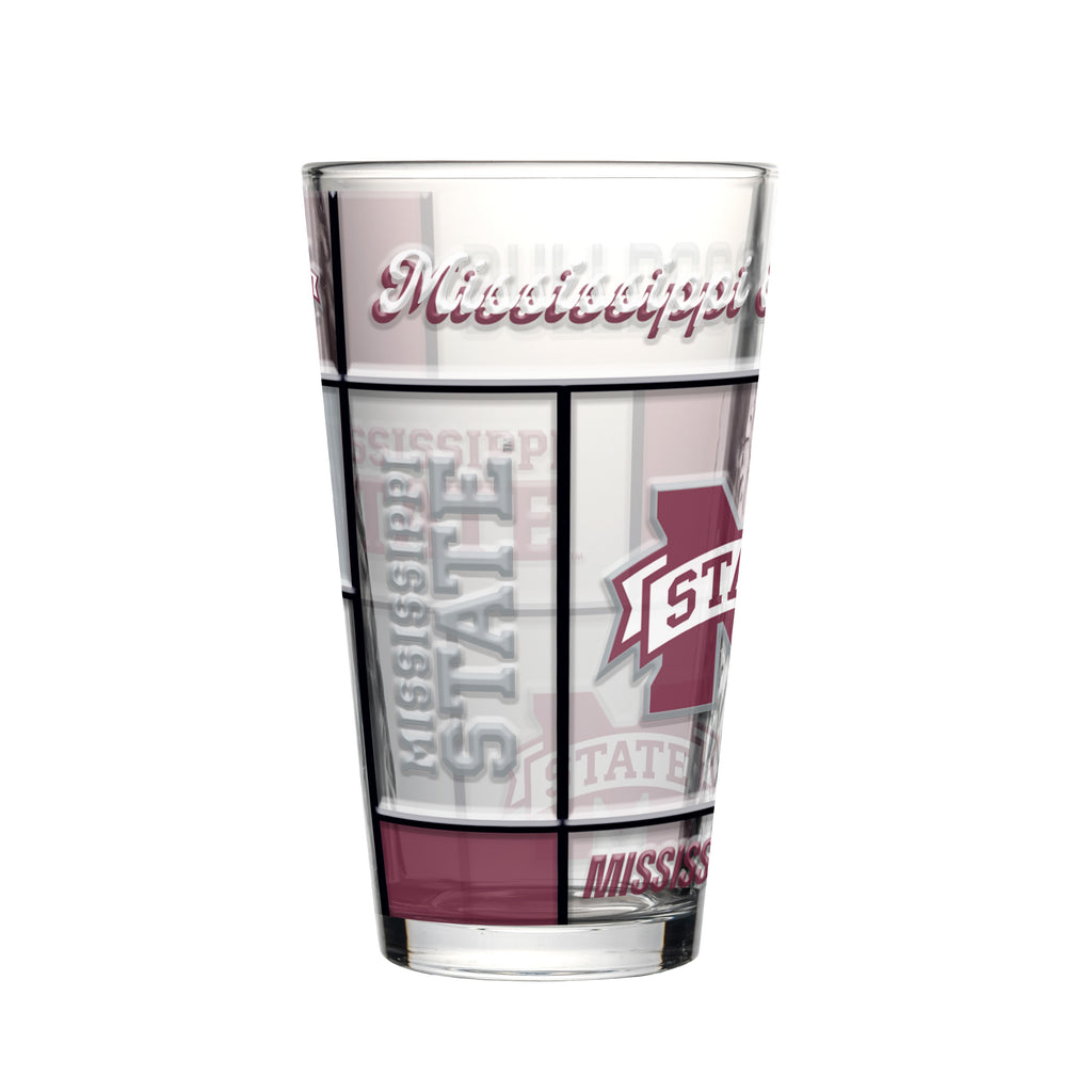 Mississippi State Bulldogs Pint Glass 16oz Quilted Stained Boxed - Logo Brands