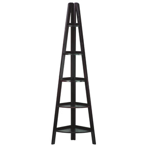 5-Shelf Corner Ladder Bookcase-Espresso - Casual Home