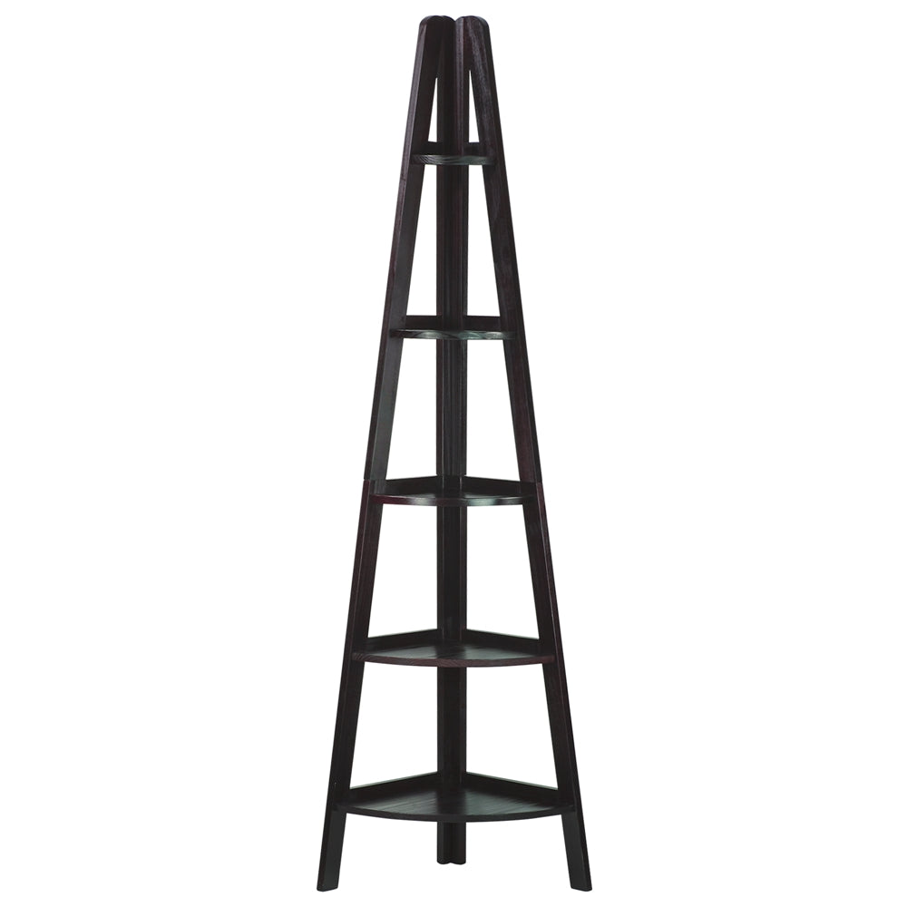 5-Shelf Corner Ladder Bookcase-Espresso - Casual Home