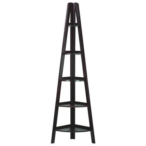5-Shelf Corner Ladder Bookcase-Espresso - Casual Home