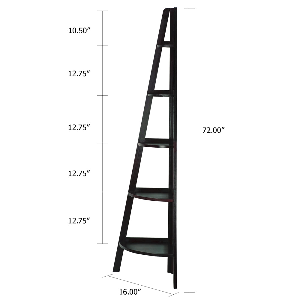 5-Shelf Corner Ladder Bookcase-Espresso - Casual Home
