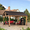 Sunjoy 13 ft. x 15 ft. Cedar Framed Gazebo with Brown Steel Gable Roof Hardtop