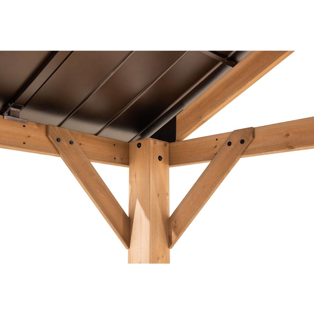 Sunjoy 13 ft. x 15 ft. Cedar Framed Gazebo with Brown Steel Gable Roof Hardtop