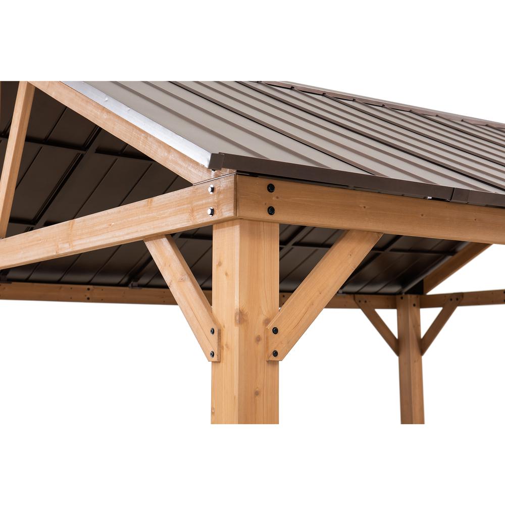 Sunjoy 13 ft. x 15 ft. Cedar Framed Gazebo with Brown Steel Gable Roof Hardtop