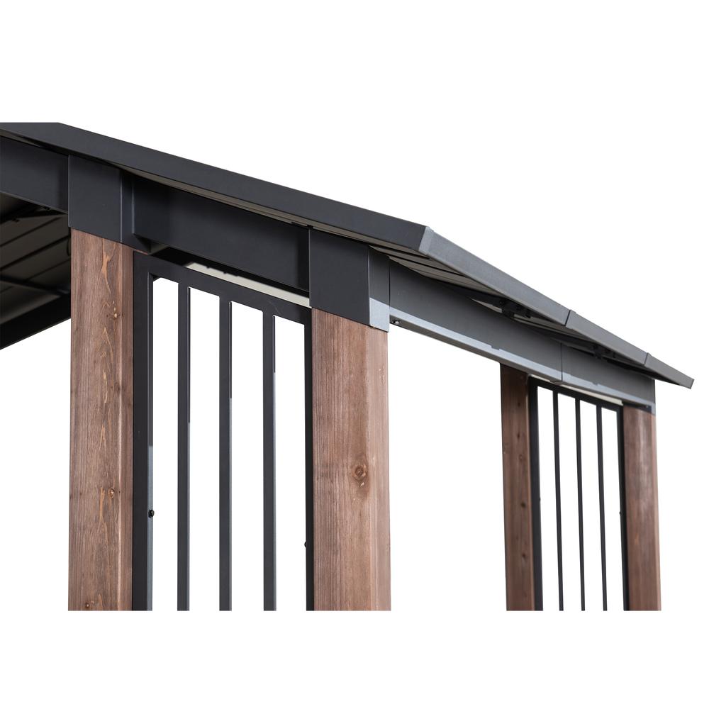 Outdoor Cedar Wood Frame Gazebo with Black Steel Hardtop Roof for Patio - Sunjoy